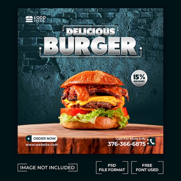 heerlijke hamburger promotie Instagram post ontwerpsjabloon