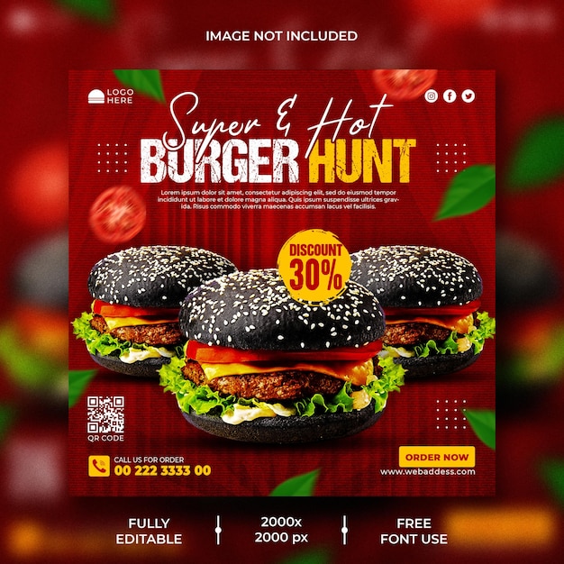 Heerlijke hamburger social media promotionele bannersjabloon