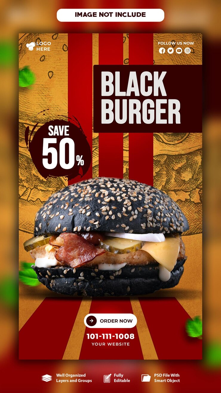 Heerlijke Instagram- en Facebook-verhaalsjabloon voor hamburger en eten