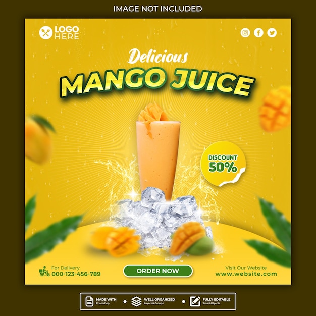 Heerlijke mangosap promo instagram post of vierkante webbanner social media template