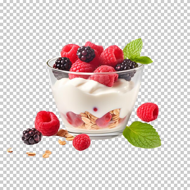 Heerlijke mix fruit yoghurt geïsoleerd op transparante achtergrond