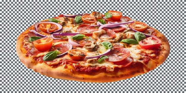 PSD heerlijke opperste pizza geïsoleerd op transparante achtergrond