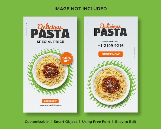 PSD heerlijke pasta eten korting menu promotie sociale media banner