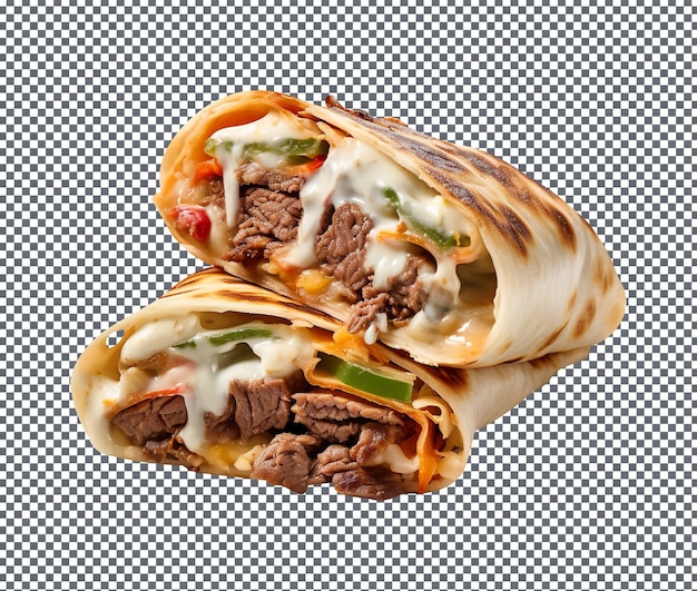 PSD heerlijke philly cheesesteak egg roll tacos burger geïsoleerd op transparante achtergrond