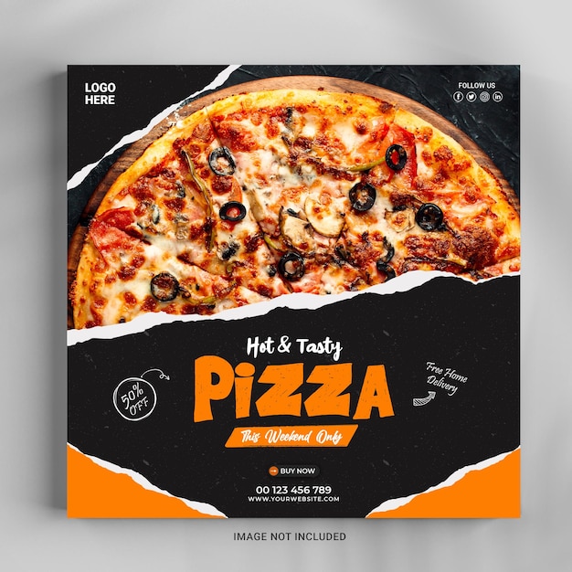 PSD heerlijke pizza en eten menu instagram postsjabloon