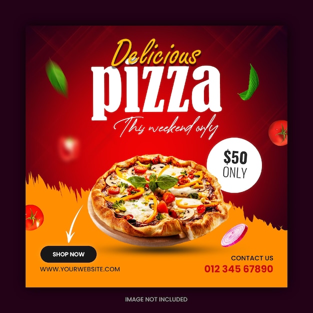 Heerlijke pizza en eten menu social media bannersjabloon
