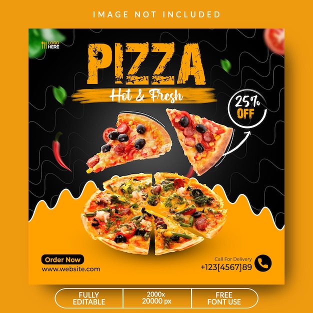 Heerlijke pizza eten social media post bannersjabloon Gratis Psd