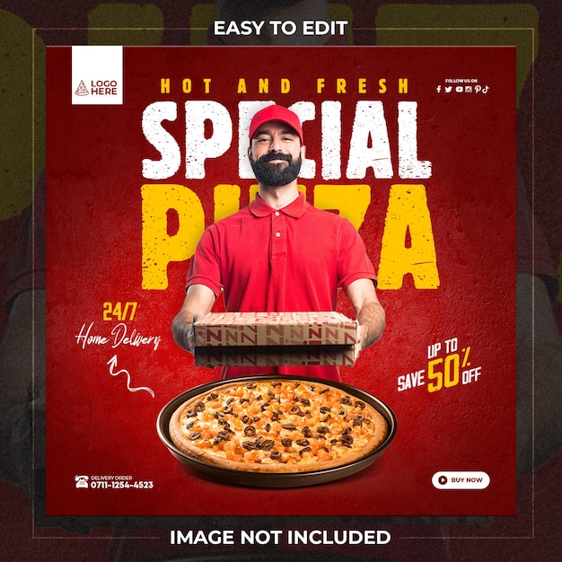 PSD heerlijke pizza social media instagram-sjabloon