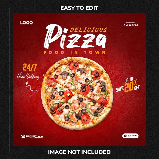 Heerlijke pizza social media instagram-sjabloon