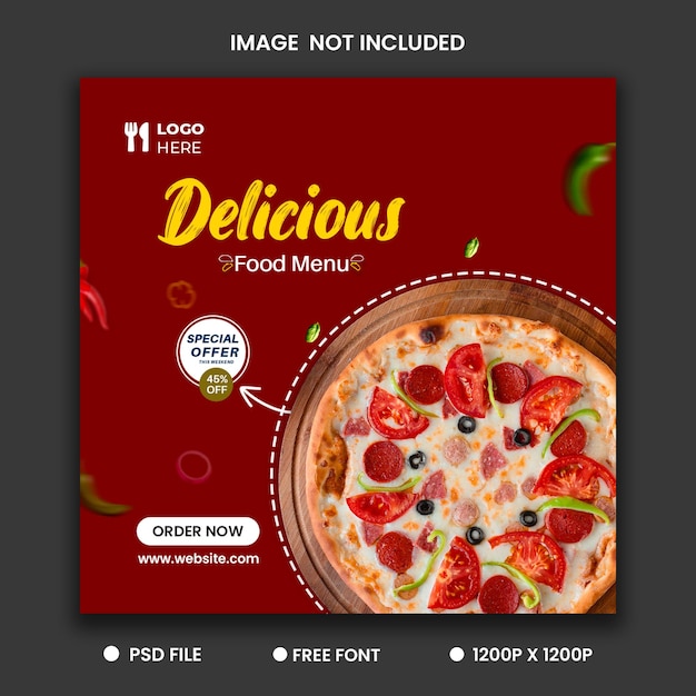 Heerlijke pizza social media post ontwerpsjabloon premium psd