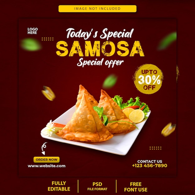 Heerlijke samosa en voedselmenu social media bannermalplaatje