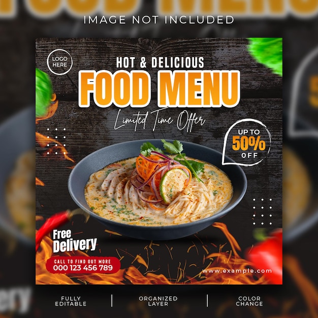 Heerlijke soep menu sociale media banner sjabloon