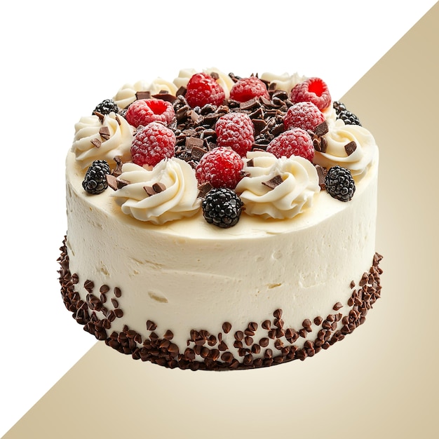 Heerlijke taart met frambozen, zwarte bessen en chocolade.