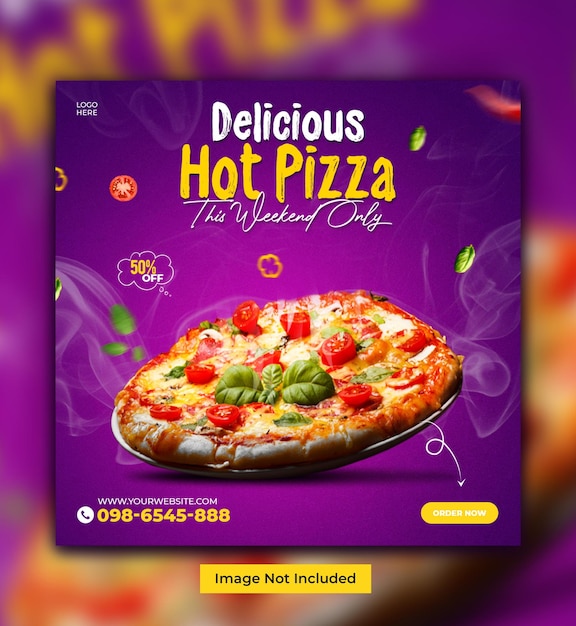 Heerlijke warme pizza en eten menusjabloon voor sociale media-banners