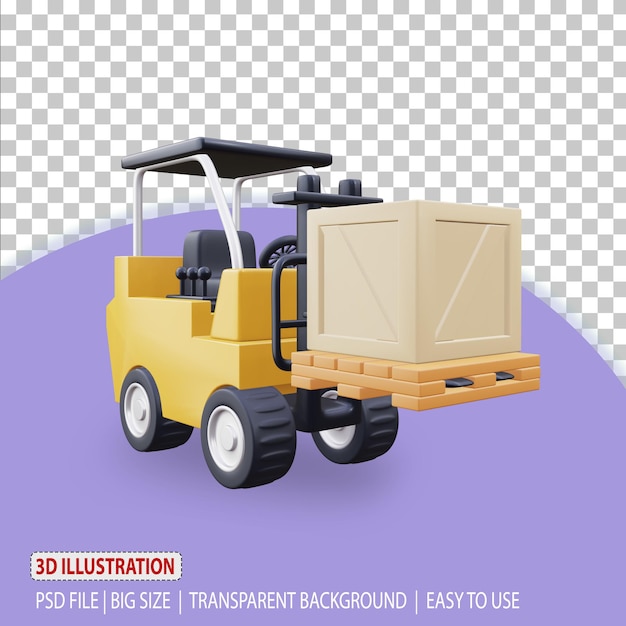 PSD heftruck en doos 3d pictogram illustratie expeditie logistieke weergave met transparante achtergrond