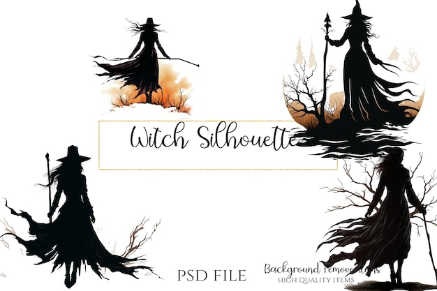 PSD heks silhouette clipart zwarte heks