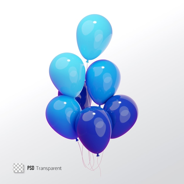 PSD hel niebieski dymki 3d ikona pęczek świątecznych balonów 3d ilustracji renderowania