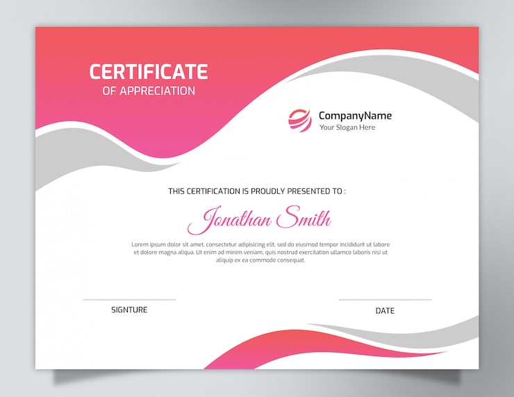PSD helder gekleurde roze certificaatsjabloon