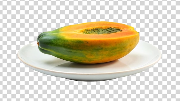 PSD hele en helft van rijpe papaya geïsoleerd op doorzichtige achtergrond