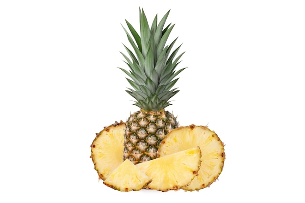 Hele sappige verse ananas Stukken ananas cirkels ringen helften kwartjes geïsoleerd
