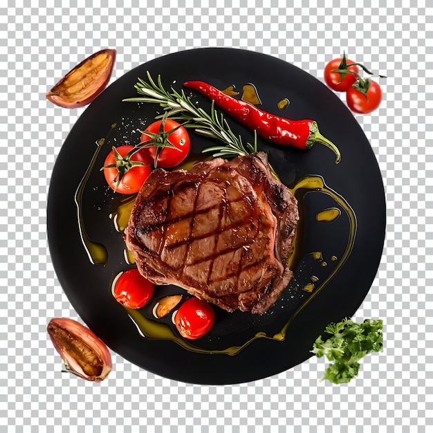 Hele tabakskippen op een bord met tomaten en kruiden op een doorzichtige achtergrond