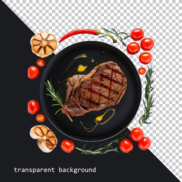 Hele tabakskippen op een bord met tomaten en kruiden op een doorzichtige achtergrond