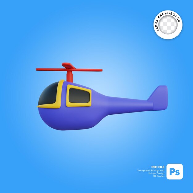 Helikopter cartoon stijl zijaanzicht 3d-object