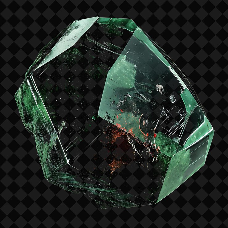 PSD heliotrope crystal with rounded hexagonal shape green color png neon object on dark background