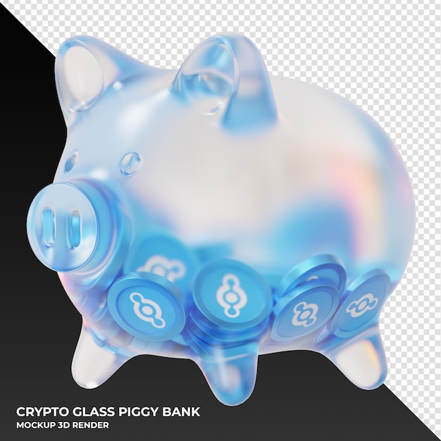 Helium hnt coin in frosted glass piggy bank 3d rendering