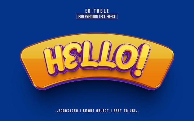 Hello 3d editable text effect premium psd with background