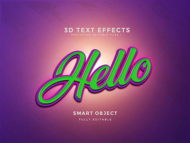 Hello 3d Editable Text Effect Style Премиум PSD с фоном