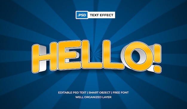 Hello 3d editable text effect with cartoon text style