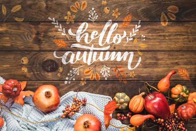 PSD ciao autunno calligrafia con cibo autunno