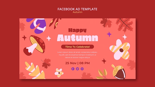 PSD hello autumn season facebook template with leaves