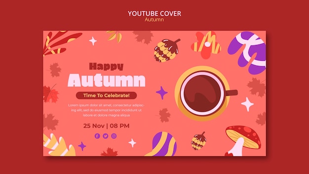 PSD ciao modello di copertina di youtube per la stagione autunnale