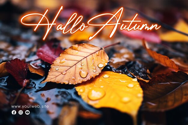 PSD hello autumn social media post poster design