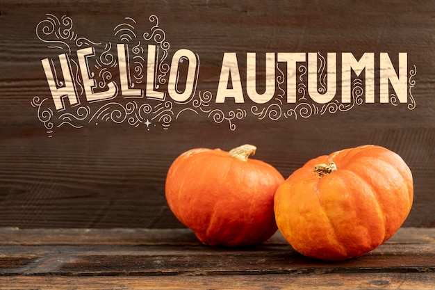 PSD hello autumn text with halloween pumpkins