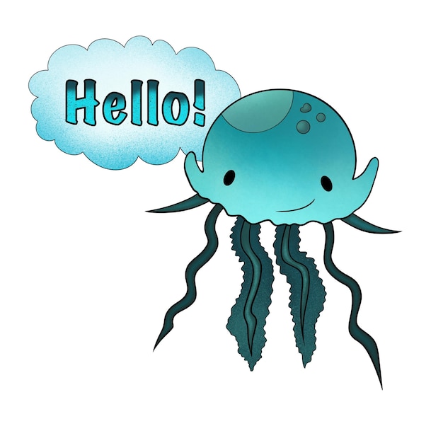 PSD hello emerald jellyfish elemento su sfondo bianco