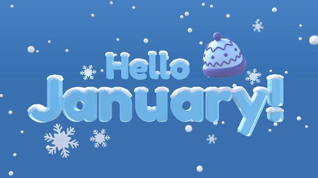 Hello january lettering with snowflakes