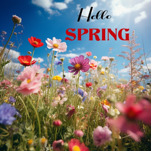 Hello spring banner template con fiore di margherita