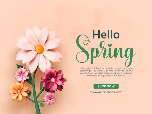 PSD hello spring шаблон баннера с цветком ромашки