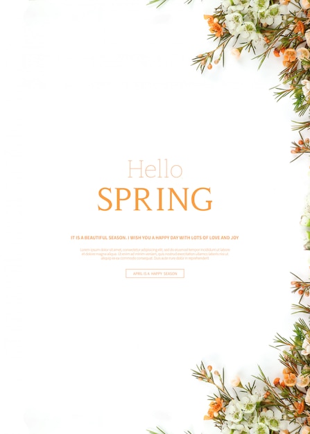 PSD hello spring, beautiful vertical card template with flowers