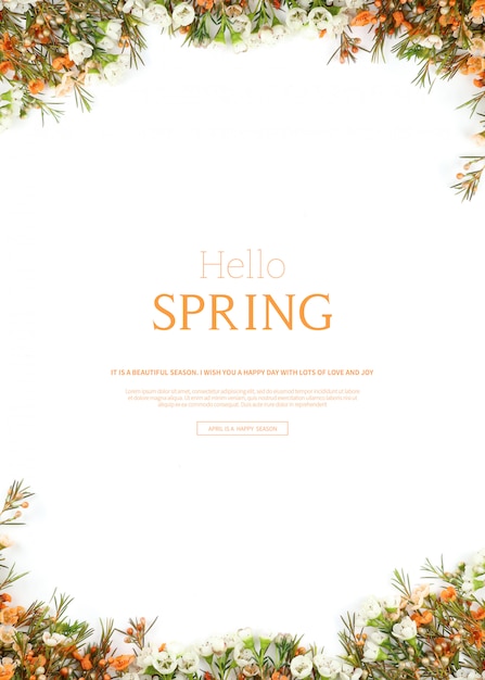 PSD hello spring, beautiful vertical card template with flowers