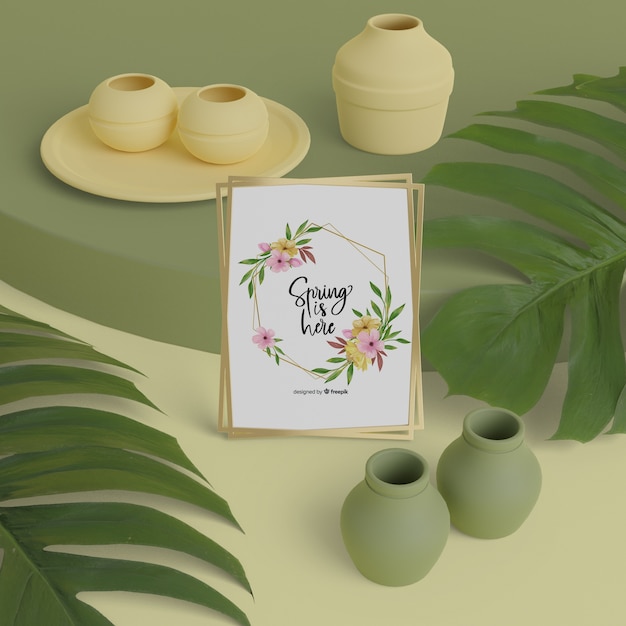 Hello spring card with 3d vases