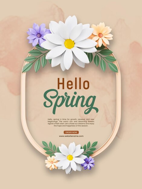 Hello spring floral vertical poster template