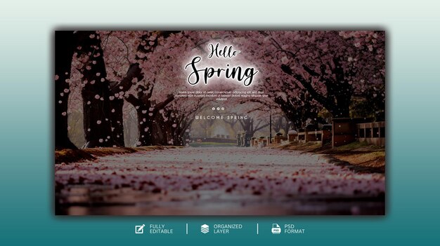 PSD hello spring グラフィックとソーシャルメディアデザインのテンプレート