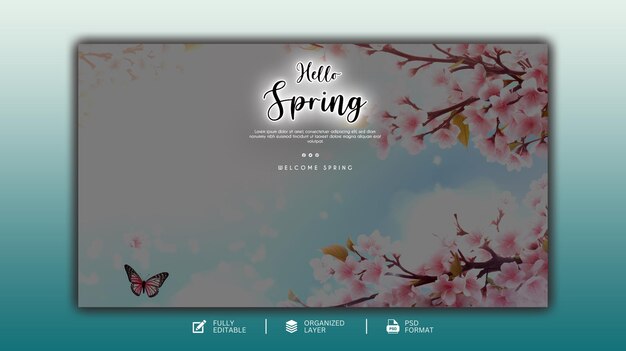 PSD hello spring grafico e modello di progettazione di social media