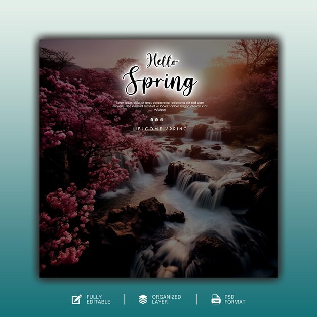 PSD hello spring graphic and social media design template