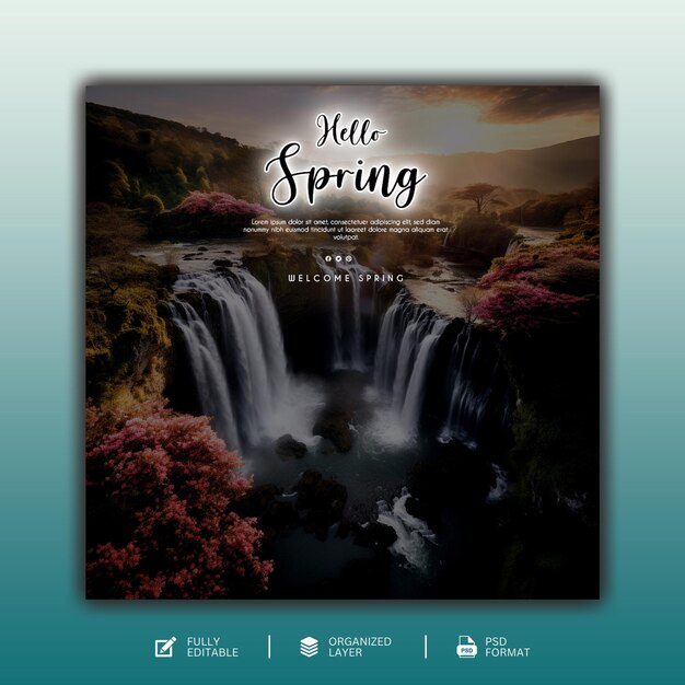 PSD hello spring graphic and social media design template