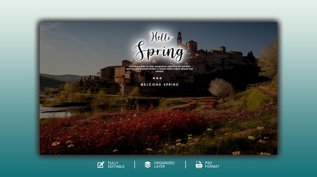 PSD hello spring graphic and social media design template